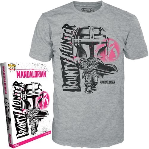 Star Wars: The Mandalorian Bounty Hunter Adult Grey Boxed Pop! T-Shirt